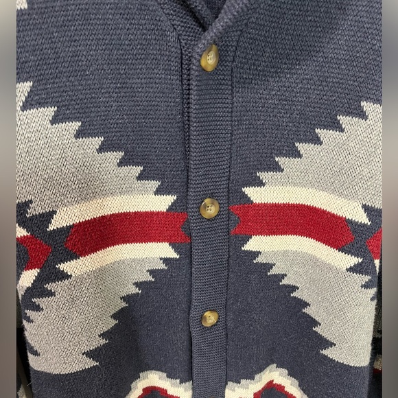 Pendleton Highland Aztec Shawl Collar Cardigan Sweater 100% Cotton Size XL - Picture 4 of 11